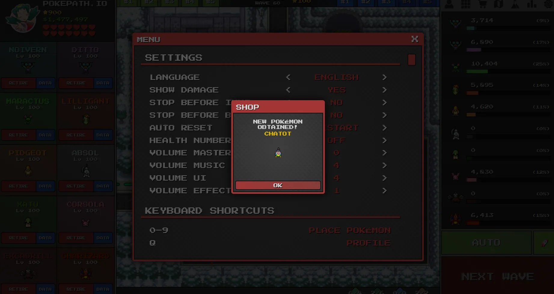 Impostazioni audio per sbloccare Chatot